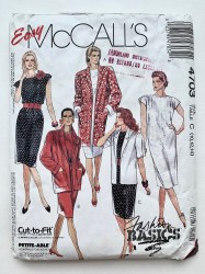 4703 MCCALLS 1990 UNLINED JACKE 3 LENGTHS, PULLOVER DRESS PATTERN 8-12 UNCUT